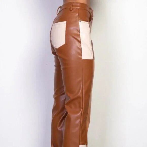 Callie Lives Contrast: Rehab Lab Vegan Slacks Colorblock Leather Pants Small - Picture 8 of 16